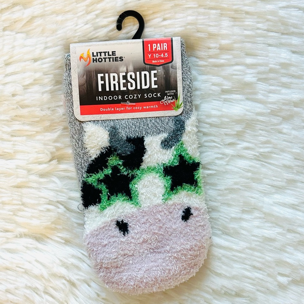 Girls Little Hotties Youth Star Eyed Cow warm Indoor Socks size Y 10 to 4.5 Kids
